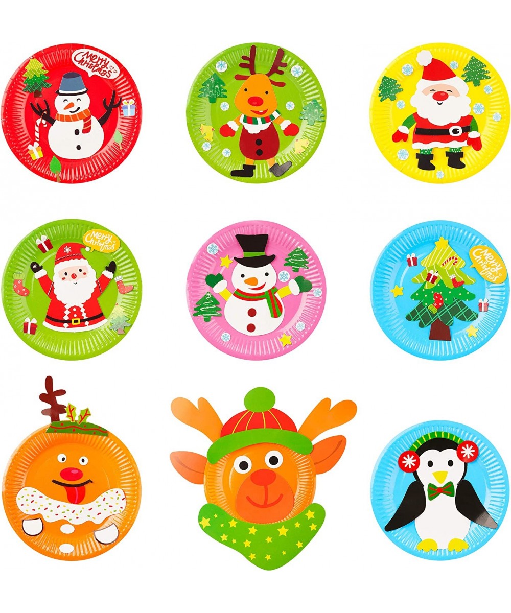 9Pcs Christmas Paper Plate Art Kits for Kids Theme Educational DIY Craft Card Parent-Child Activity Early Learning Art Projec...