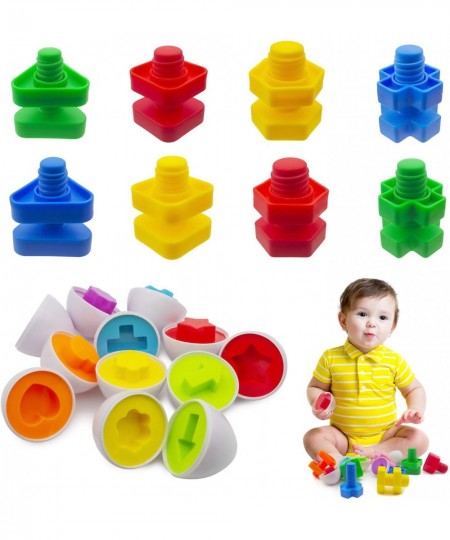 14 Pack Jumbo Nuts Bolts and Matching Eggs Fine Motor Skills Toys Set for Toddlers Matching Color and Shape Game Toy Improve ...