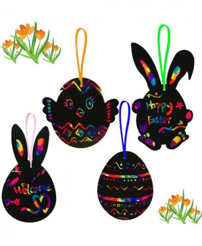 Easter Crafts for Kids Easter Craft Kits 48PCS Easter Rainbow Scratch Classroom Easter Gifts for Kids Easter Party Decoration...