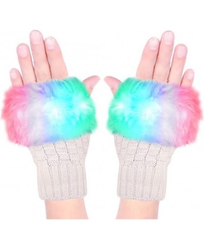 LED Glow Blink Fur Fingerless Knit Gloves - Funny Light Up Mitten for Party Christmas Halloween Costume $26.20 - Kids' Dress-...