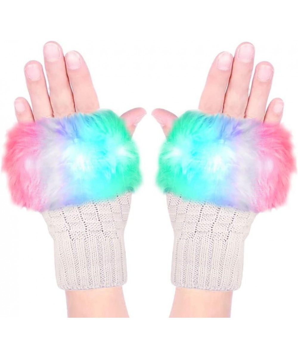 LED Glow Blink Fur Fingerless Knit Gloves - Funny Light Up Mitten for Party Christmas Halloween Costume $26.20 - Kids' Dress-...