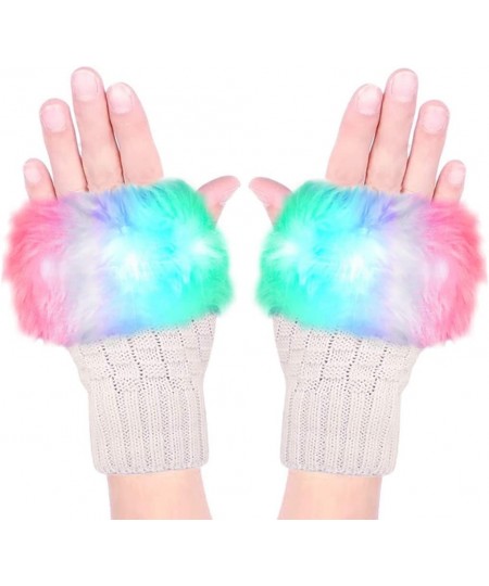 LED Glow Blink Fur Fingerless Knit Gloves - Funny Light Up Mitten for Party Christmas Halloween Costume $26.20 - Kids' Dress-...