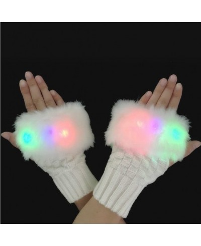 LED Glow Blink Fur Fingerless Knit Gloves - Funny Light Up Mitten for Party Christmas Halloween Costume $26.20 - Kids' Dress-...