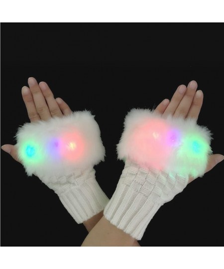 LED Glow Blink Fur Fingerless Knit Gloves - Funny Light Up Mitten for Party Christmas Halloween Costume $26.20 - Kids' Dress-...