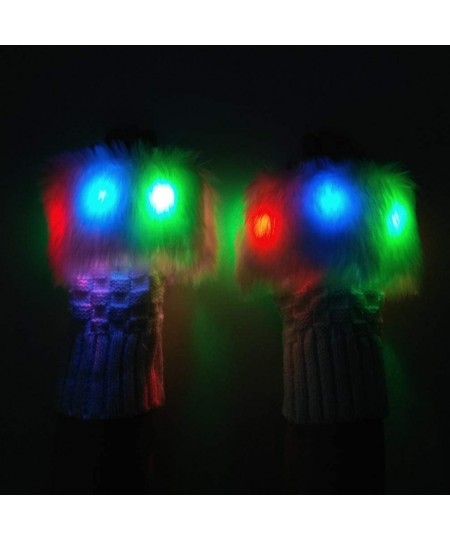 LED Glow Blink Fur Fingerless Knit Gloves - Funny Light Up Mitten for Party Christmas Halloween Costume $26.20 - Kids' Dress-...