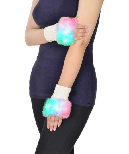 LED Glow Blink Fur Fingerless Knit Gloves - Funny Light Up Mitten for Party Christmas Halloween Costume $26.20 - Kids' Dress-...