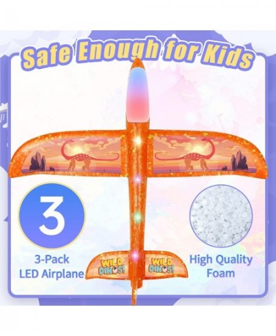 Kids Toys Airplane Launcher Toys - 3 Pack LED Plane Toys Include 3 Sets of Dinosaur Themed Stickers Fun Game Kids Outdoor Toy...