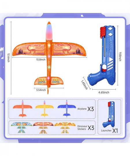 Kids Toys Airplane Launcher Toys - 3 Pack LED Plane Toys Include 3 Sets of Dinosaur Themed Stickers Fun Game Kids Outdoor Toy...