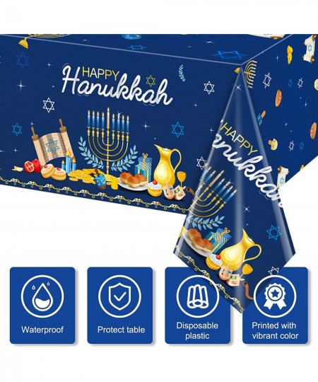 3Pcs Happy Hanukkah Party Tablecloth Decorations Rectangle Plastic Jewish Chanukah Party Table Cover Backdrop Banner for Hanu...