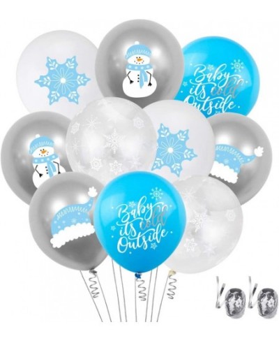 Winter Theme Balloons 50 Pcs Blue White Silver Snowflakes Latex Balloons for Baby It's Cold Outside Winter Wonderland Party D...