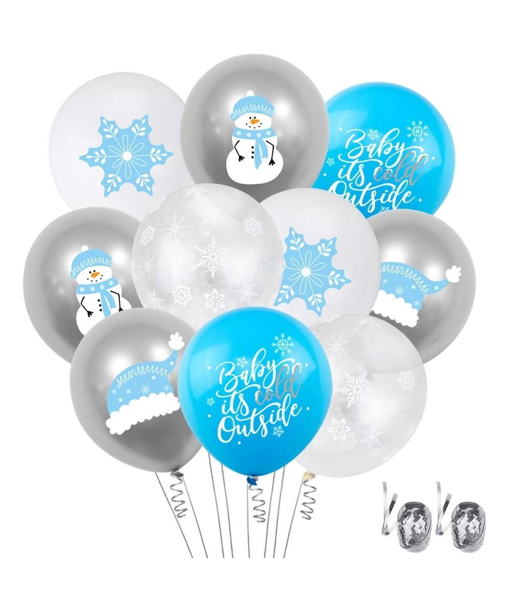 Winter Theme Balloons 50 Pcs Blue White Silver Snowflakes Latex Balloons for Baby It's Cold Outside Winter Wonderland Party D...