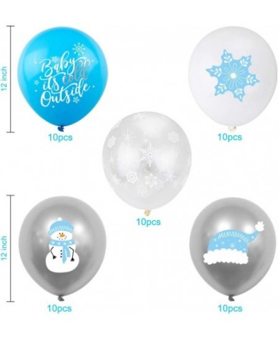 Winter Theme Balloons 50 Pcs Blue White Silver Snowflakes Latex Balloons for Baby It's Cold Outside Winter Wonderland Party D...