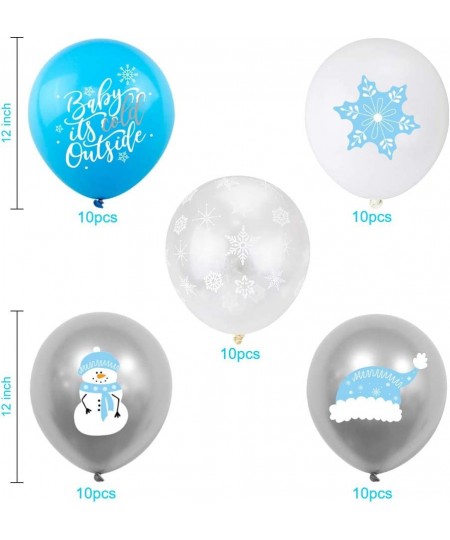 Winter Theme Balloons 50 Pcs Blue White Silver Snowflakes Latex Balloons for Baby It's Cold Outside Winter Wonderland Party D...