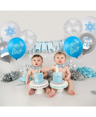 Winter Theme Balloons 50 Pcs Blue White Silver Snowflakes Latex Balloons for Baby It's Cold Outside Winter Wonderland Party D...