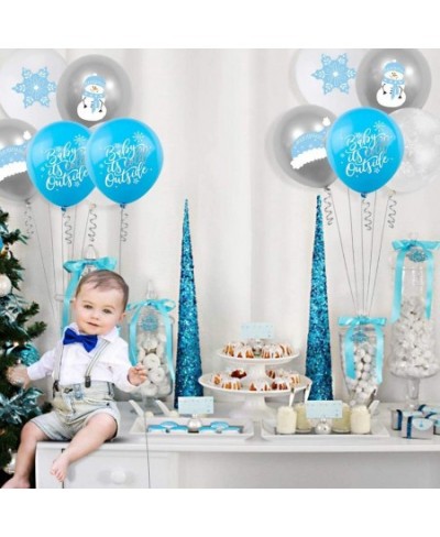 Winter Theme Balloons 50 Pcs Blue White Silver Snowflakes Latex Balloons for Baby It's Cold Outside Winter Wonderland Party D...