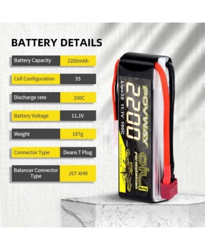 RC Battery Lipo 2200mAh 11.1V 3S 100C Soft case Lipo Battery with Deans T Connectorfor RC Evader BX Car RC Truggy RC Truck RC...