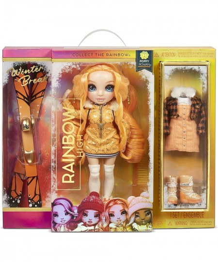 Winter Break Poppy Rowan – Orange Fashion Doll and Playset with 2 Designer Outfits Pair of Skis and Accessories $40.39 - Dolls