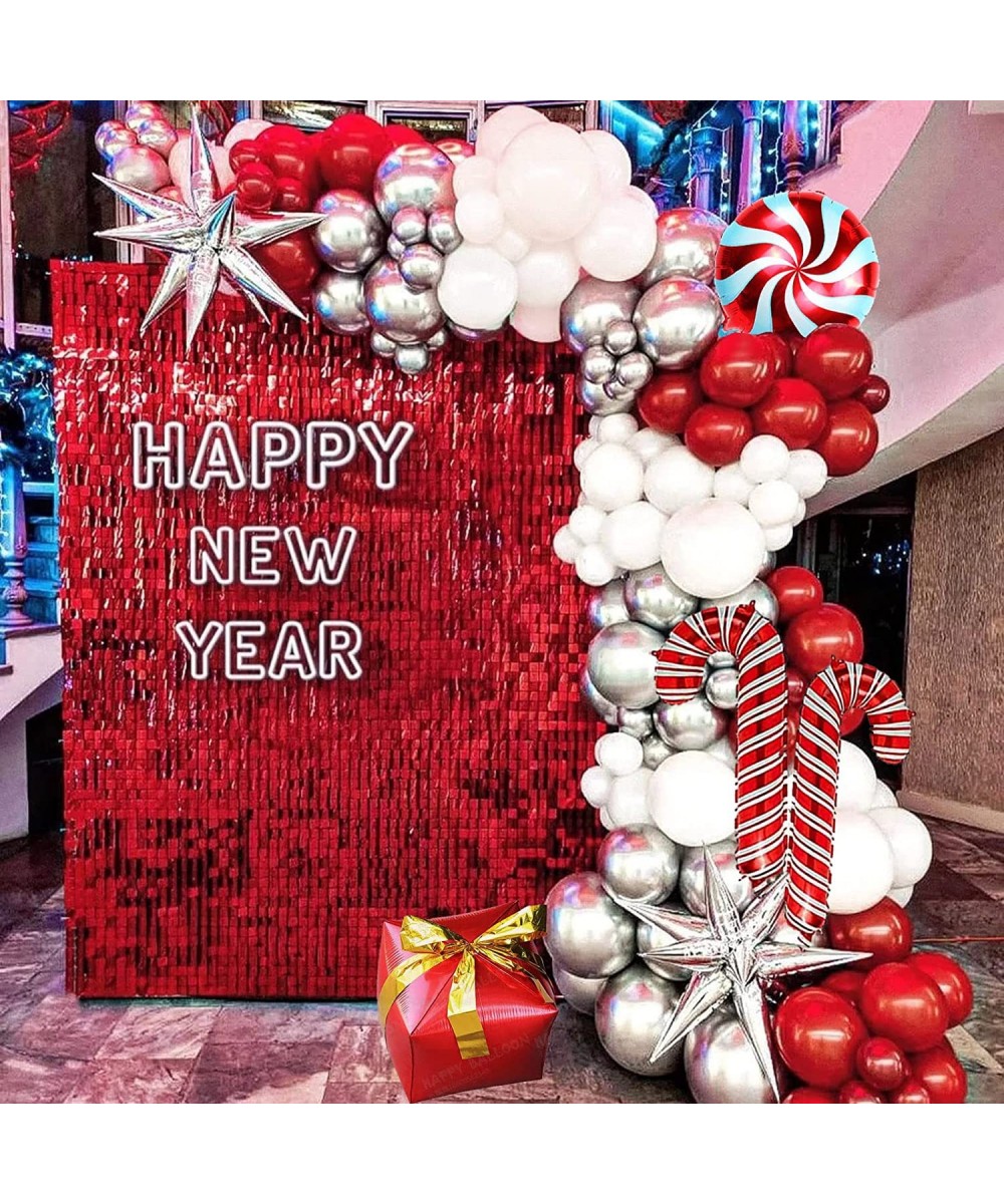 Christmas Balloon Arch Garland Kit Christmas Red White Candy Balloons Gift Box Balloons Cane Cone Star Foil Balloons for Chri...