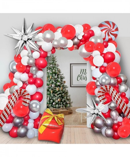 Christmas Balloon Arch Garland Kit Christmas Red White Candy Balloons Gift Box Balloons Cane Cone Star Foil Balloons for Chri...