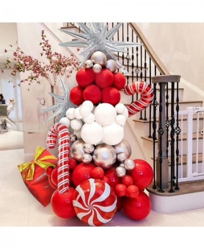 Christmas Balloon Arch Garland Kit Christmas Red White Candy Balloons Gift Box Balloons Cane Cone Star Foil Balloons for Chri...