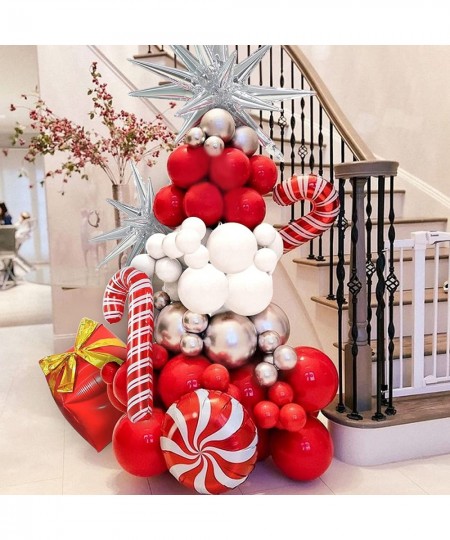 Christmas Balloon Arch Garland Kit Christmas Red White Candy Balloons Gift Box Balloons Cane Cone Star Foil Balloons for Chri...