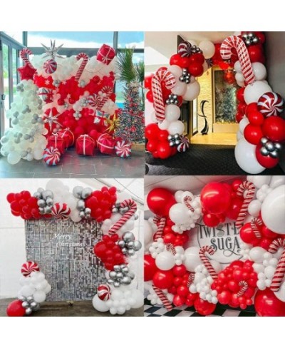 Christmas Balloon Arch Garland Kit Christmas Red White Candy Balloons Gift Box Balloons Cane Cone Star Foil Balloons for Chri...