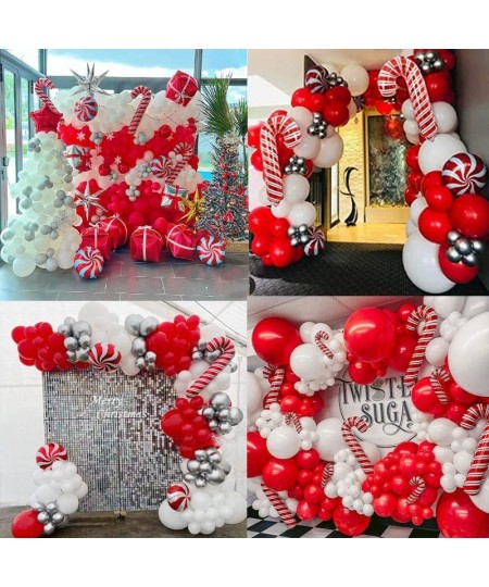 Christmas Balloon Arch Garland Kit Christmas Red White Candy Balloons Gift Box Balloons Cane Cone Star Foil Balloons for Chri...