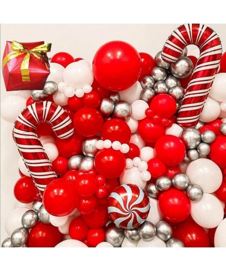 Christmas Balloon Arch Garland Kit Christmas Red White Candy Balloons Gift Box Balloons Cane Cone Star Foil Balloons for Chri...