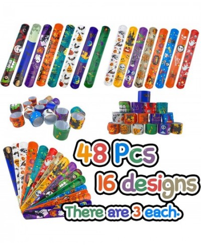 48PCS Halloween Slap Bracelets for Kids Snap Bracelet Bulk with 16 Designs Trick or Treat Gift for Boy/Girl Classroom Prizes ...