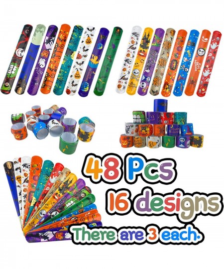 48PCS Halloween Slap Bracelets for Kids Snap Bracelet Bulk with 16 Designs Trick or Treat Gift for Boy/Girl Classroom Prizes ...