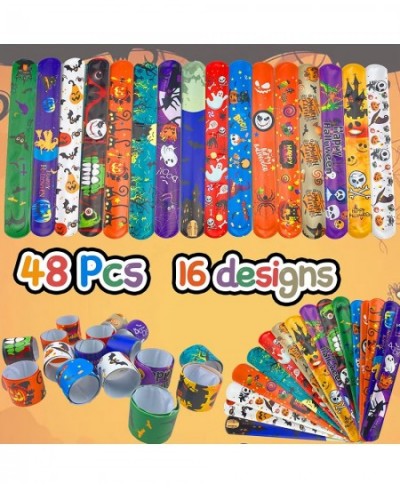 48PCS Halloween Slap Bracelets for Kids Snap Bracelet Bulk with 16 Designs Trick or Treat Gift for Boy/Girl Classroom Prizes ...