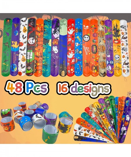 48PCS Halloween Slap Bracelets for Kids Snap Bracelet Bulk with 16 Designs Trick or Treat Gift for Boy/Girl Classroom Prizes ...