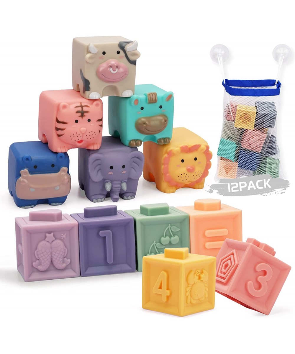 QLOTS Baby Blocks Baby Toys 12PCS Soft Stacking Building Blocks Infant Bath Toys for Toddler 12 Month 1 2 Years Old Boys&Girl...