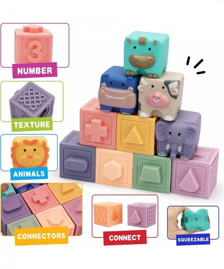 QLOTS Baby Blocks Baby Toys 12PCS Soft Stacking Building Blocks Infant Bath Toys for Toddler 12 Month 1 2 Years Old Boys&Girl...