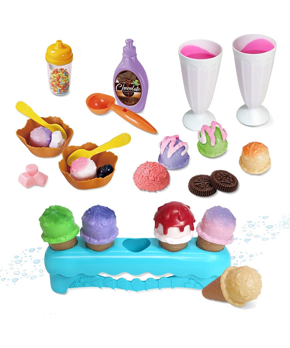 Ice Cream Play Set | 34 Piece Ice Cream Toy Set with Color Changing Scoops & Toppings | Pretend Play Food Toy for Kids and To...