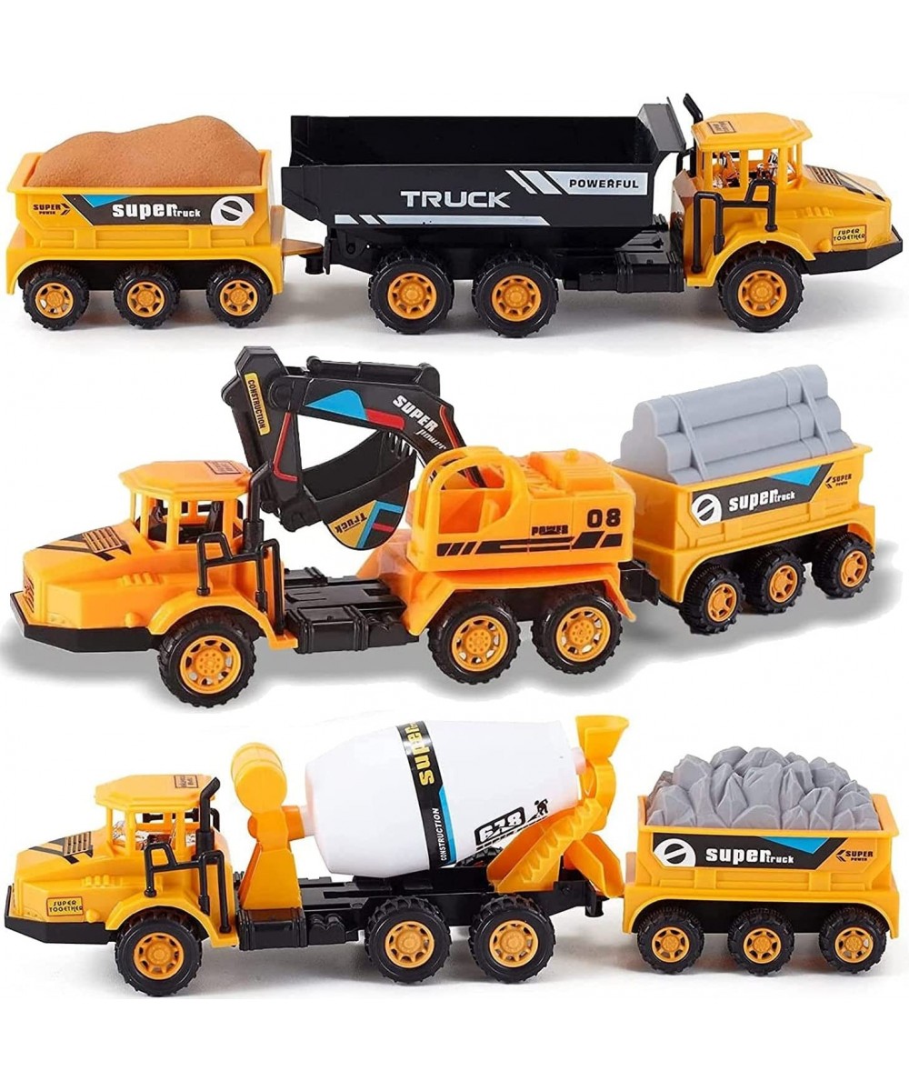 Big Rig Construction Tow Trucks w/ Trailers Toy Cargo Transport Vehicles Playset - Kids Hauler Play Set w/ Dump Truck Cement ...