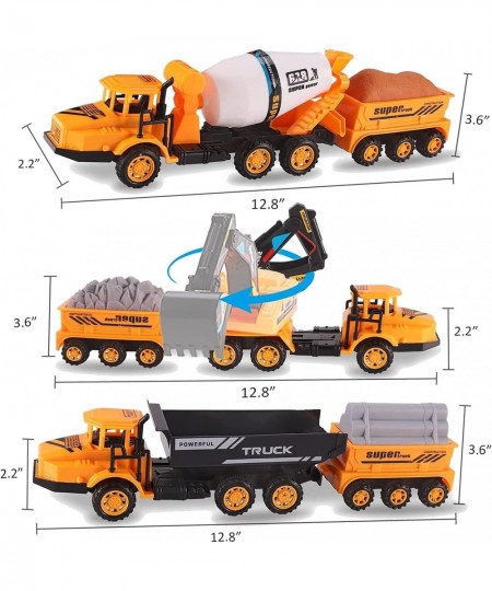 Big Rig Construction Tow Trucks w/ Trailers Toy Cargo Transport Vehicles Playset - Kids Hauler Play Set w/ Dump Truck Cement ...