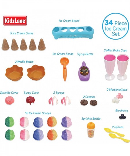 Ice Cream Play Set | 34 Piece Ice Cream Toy Set with Color Changing Scoops & Toppings | Pretend Play Food Toy for Kids and To...