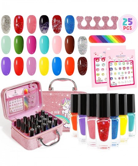 Kids Nail Polish Set for Girls 25pcs Non-Toxic Peel-Off Water-Based Nail Polish Glittery and Opaque Christmas Birthday Gifts ...