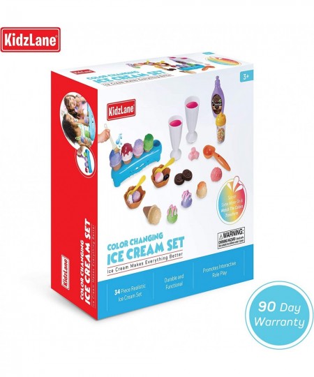 Ice Cream Play Set | 34 Piece Ice Cream Toy Set with Color Changing Scoops & Toppings | Pretend Play Food Toy for Kids and To...