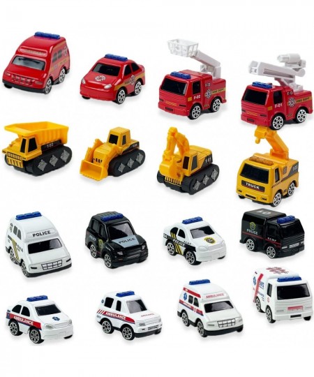 16 PCS Toy Cars Bulk Mini Diecast Vehicles Metal Play Trucks - Police Construction Ambulance Firetruck Toy Set Pack of Cars P...