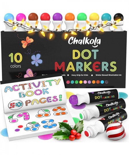 Washable Dot Markers for Kids with Free Activity Book | 10 Colors Set | Water-Based Non Toxic Paint Daubers | Dab Marker Kit ...