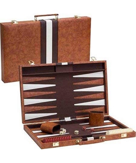 14.75" Recreational Board Game Vinyl Backgammon Set - Brown & White $66.59 - Board Games