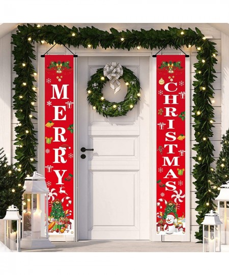 Christmas Porch Sign - Merry Christmas Door Banner Decoration Christmas Tree Snowman Backdrop for Winter Xmas New Year Party ...