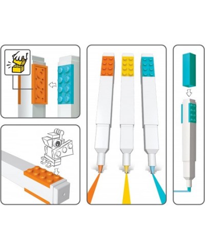 LEGO Stationery 3 Pack Highlighter Markers with 4x2 Building Bricks - Yellow Orange Blue $25.27 - Toy Building Sets