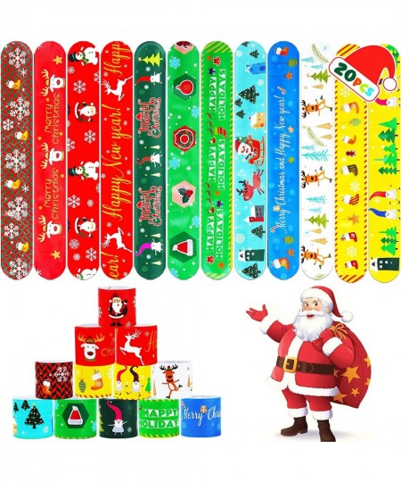 20 PCS Christmas Slap Bracelets for Kids Snap Bracelets Christmas Party Favors Gifts for Kids Treasure Box Toys for Kids Clas...