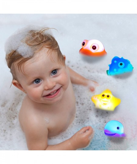 Bath Toys 8 Pcs Light Up Floating Rubber Animal Toys Set Flashing Color Changing Light in Water Baby Infants Kids Toddler Chi...