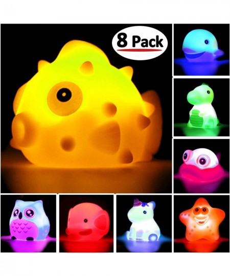 Bath Toys 8 Pcs Light Up Floating Rubber Animal Toys Set Flashing Color Changing Light in Water Baby Infants Kids Toddler Chi...