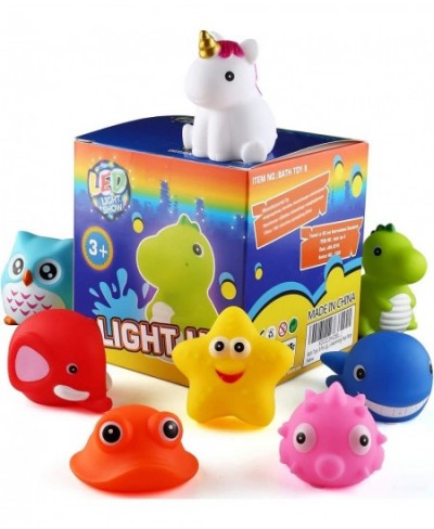 Bath Toys 8 Pcs Light Up Floating Rubber Animal Toys Set Flashing Color Changing Light in Water Baby Infants Kids Toddler Chi...