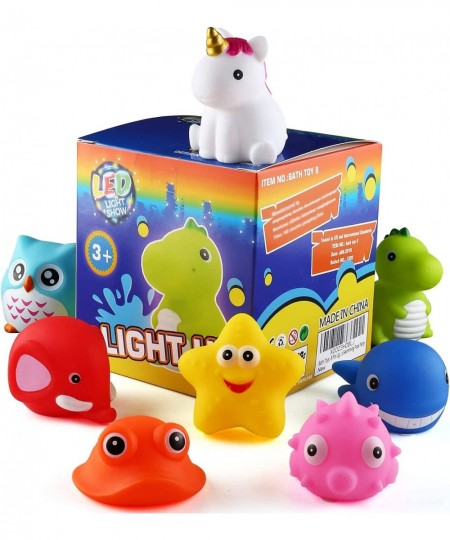 Bath Toys 8 Pcs Light Up Floating Rubber Animal Toys Set Flashing Color Changing Light in Water Baby Infants Kids Toddler Chi...